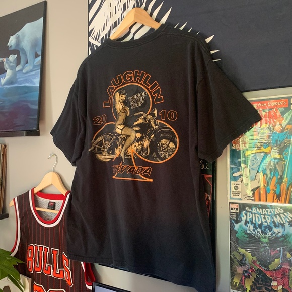 Laughin Nevada Pin-Up Motorcycle T-shirt - Picture 2 of 7
